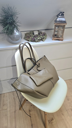 Torebka shopper skórzana Volare Grande taupe