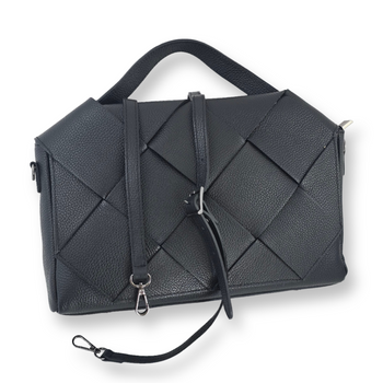 Torebka pleciona skórzana czarna duża Pia