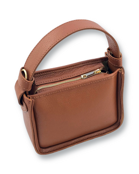 Torebka skórzana na ramię kuferek Celia brązowa