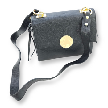 Czarna klasyczna torebka damska na ramię z włoskiej skóry Grazia